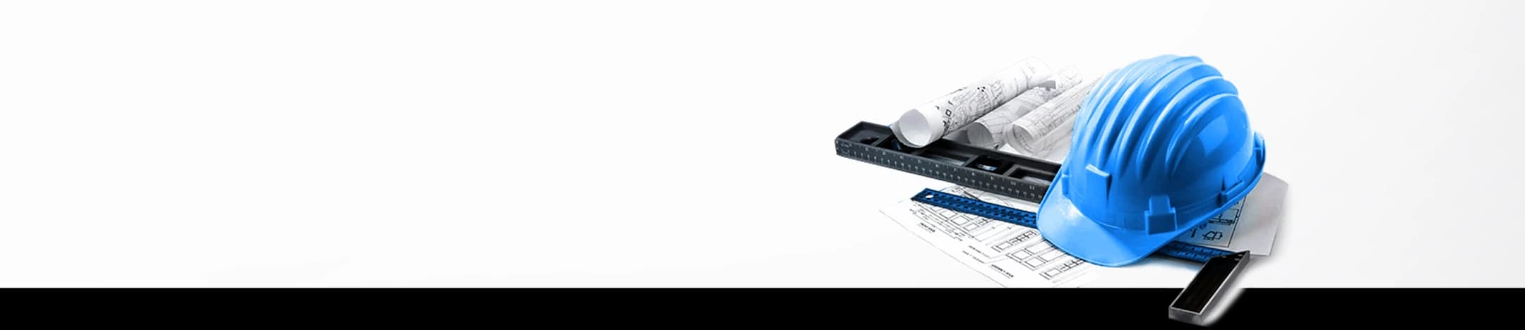 Blue hardhat with construction plans